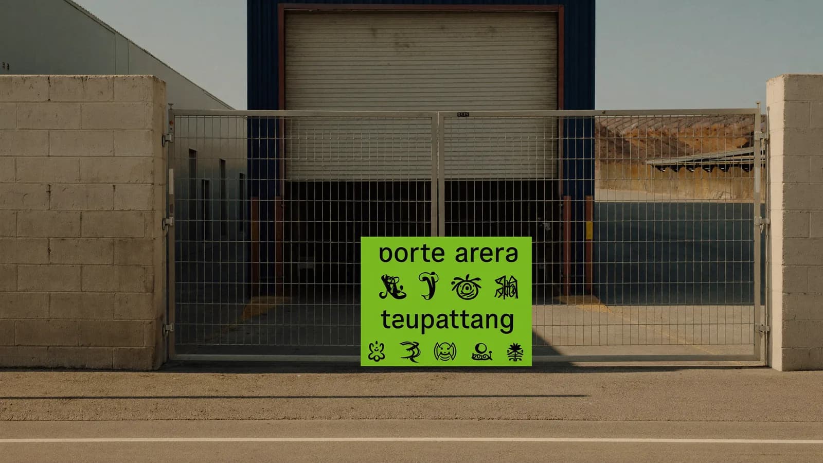 Portón metálico cerrado ante un muelle de carga a primera hora