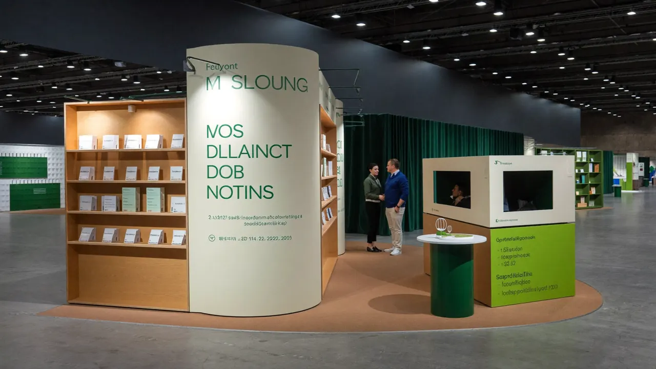 Stand de feria comercial con acabados de madera