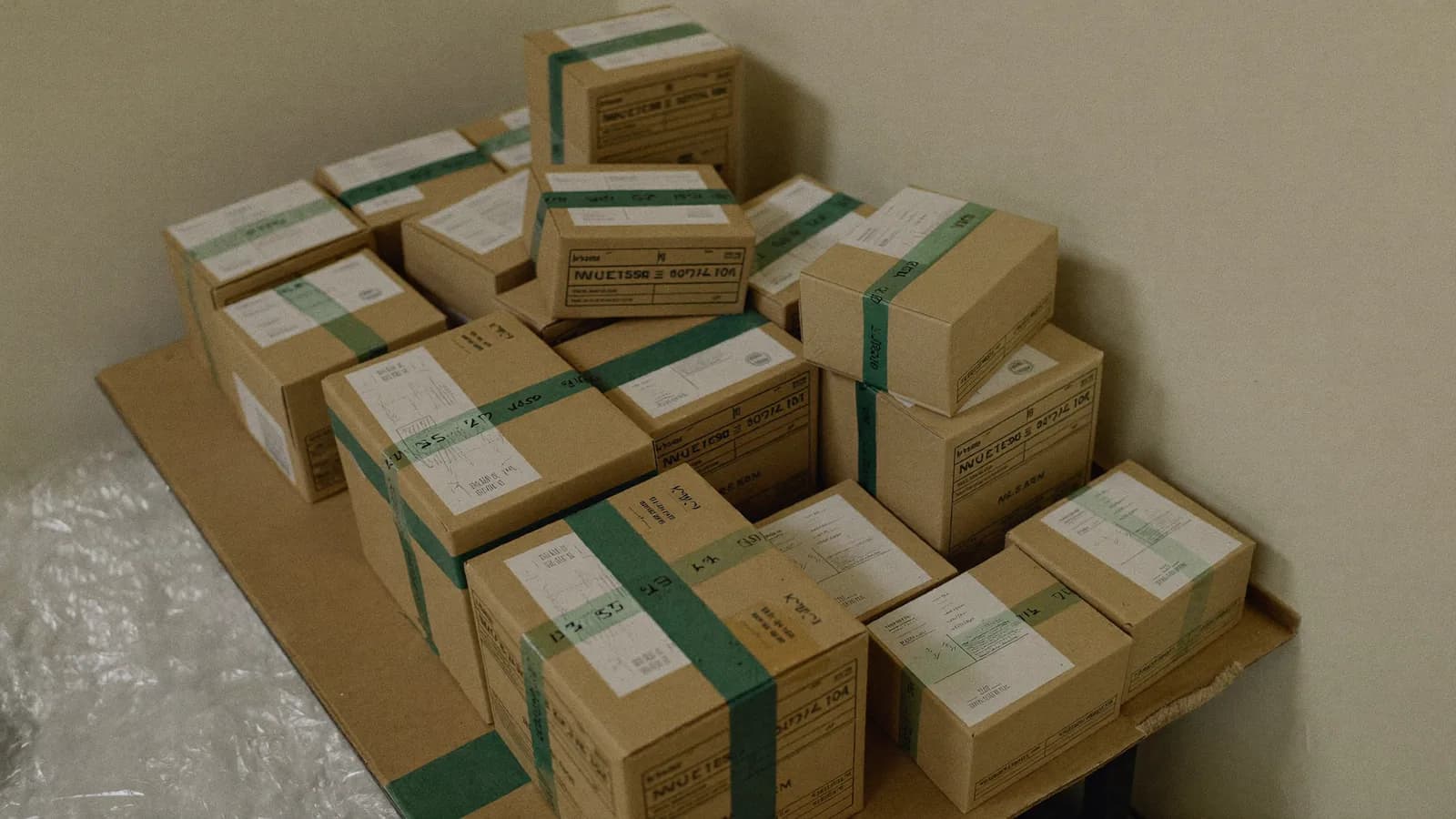 Cajas pequeñas listas para enviar sobre una mesa de embalaje