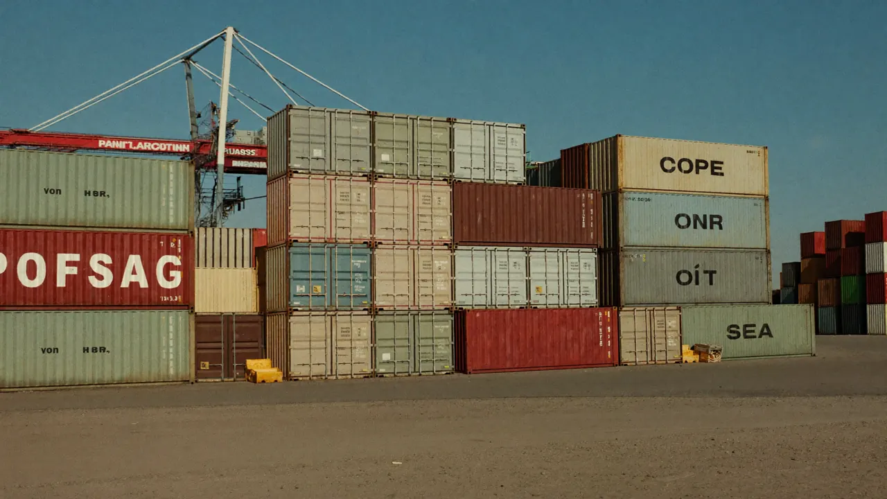 Contenedores apilados en una terminal portuaria